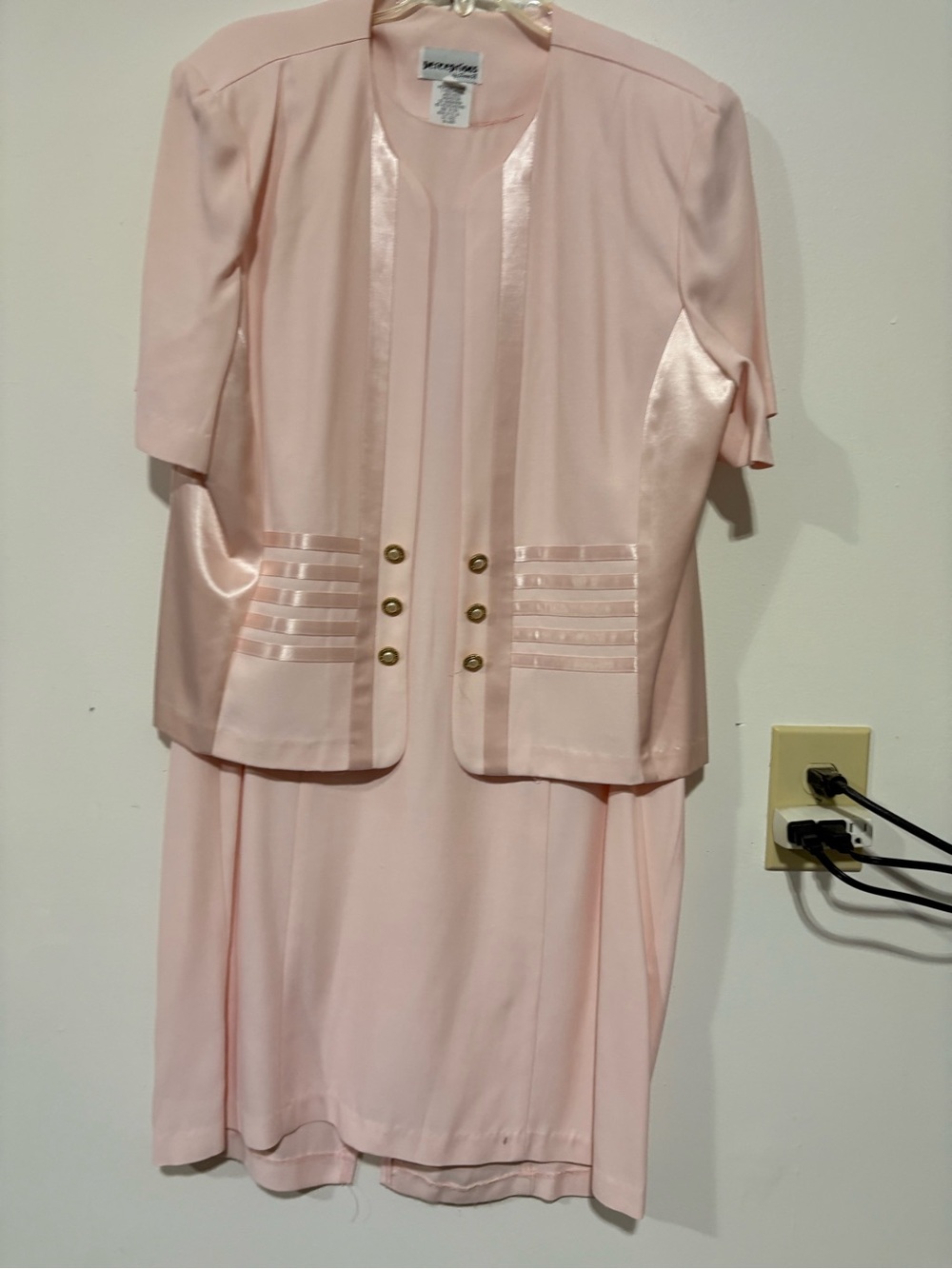 Perceptions Pale Pink Two-Piece Skirt Set with Satin Trim